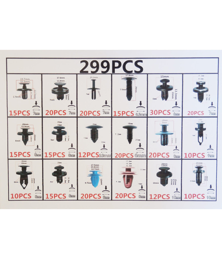 299pz Plastica Trim Clip Rivetti Clip Kit Fermi Di Spinta Auto Abitacolo Esterni         