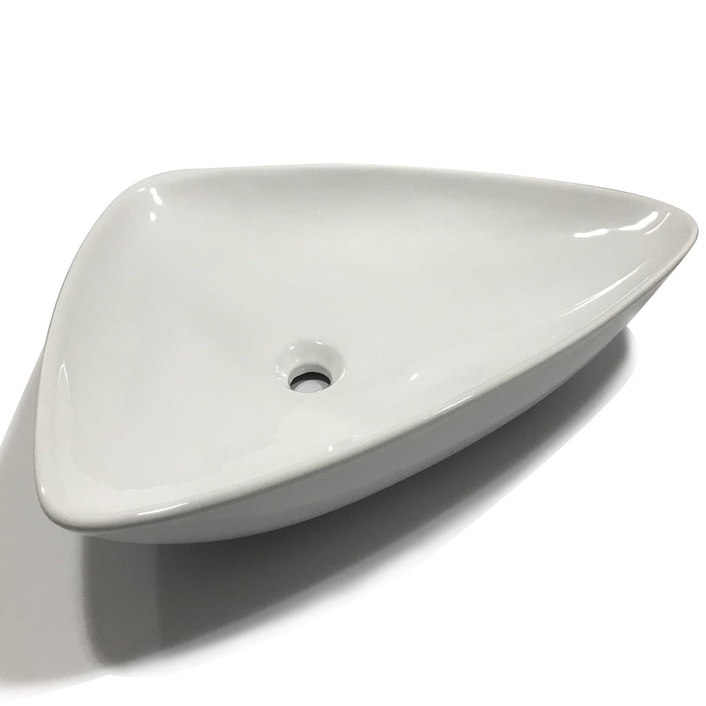 Lavabo da appoggio ceramica bianco triangolare arredo bagno 68x47,5x12,5 cm