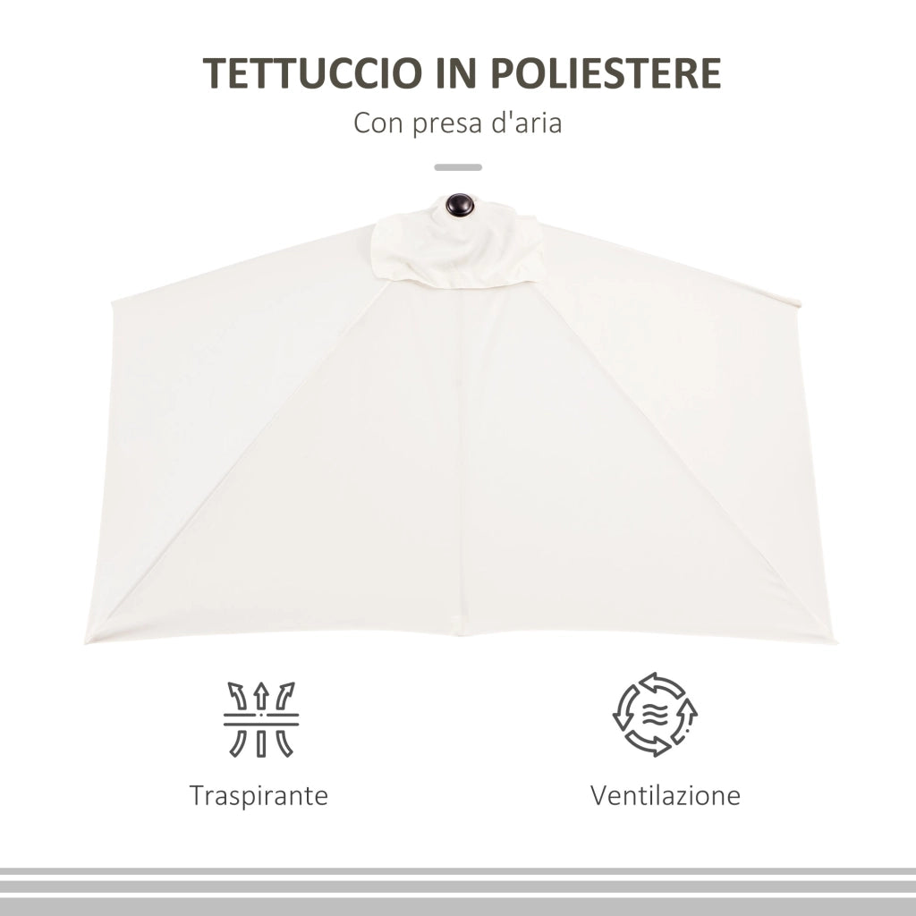 Mezzo Ombrellone da Giardino Mezzaluna 230 x130x245 cm con Apertura a Manovella Crema