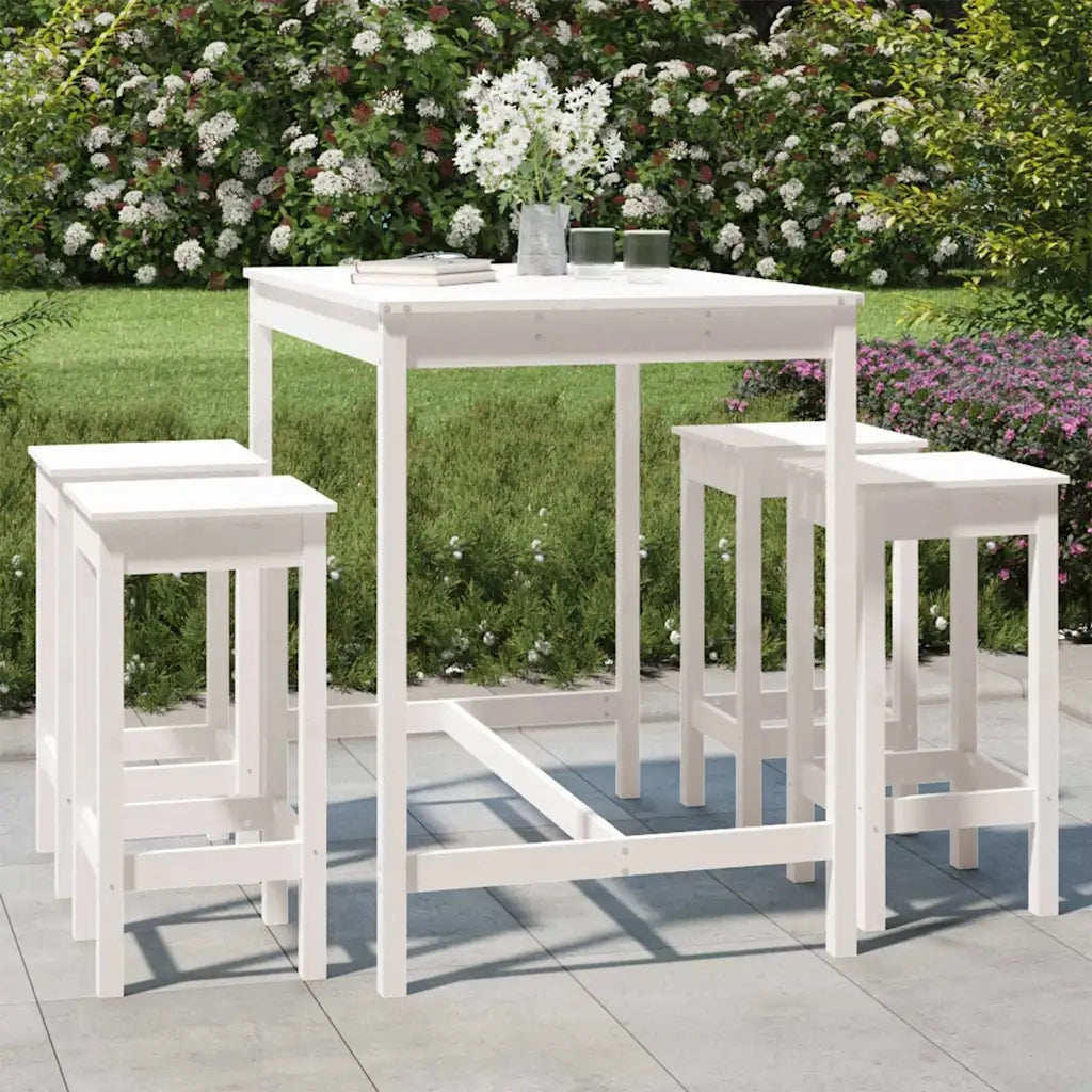 Set Bar da Giardino 5 pz | Set Salotto da Giardino Bianco in Legno Massello di Pino