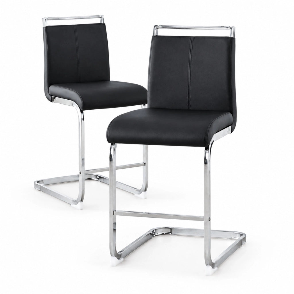 Set di 2 sgabelli da bar in PU nero con gambe argento