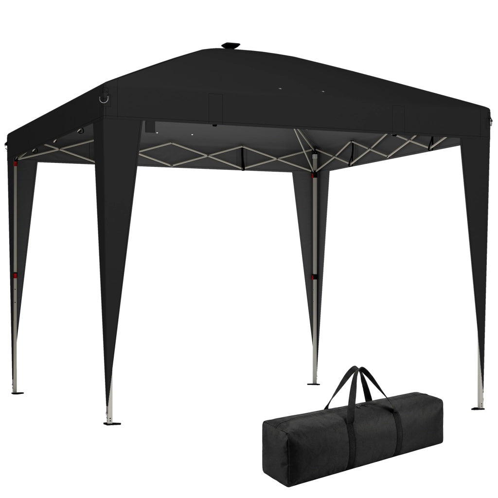Gazebo 3x3 m Pieghevole ad Altezza Regolabile con Luce Centrale e Telecomando, in Metallo e Poliestere, Nero