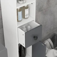 kleankin Colonna di Archiviazione, Armadio Alto per Bagno, 1 Cassetto, 4 Ripiani Regolabili e 2 Armadi, 20 x 20 x 180 cm, Grigio