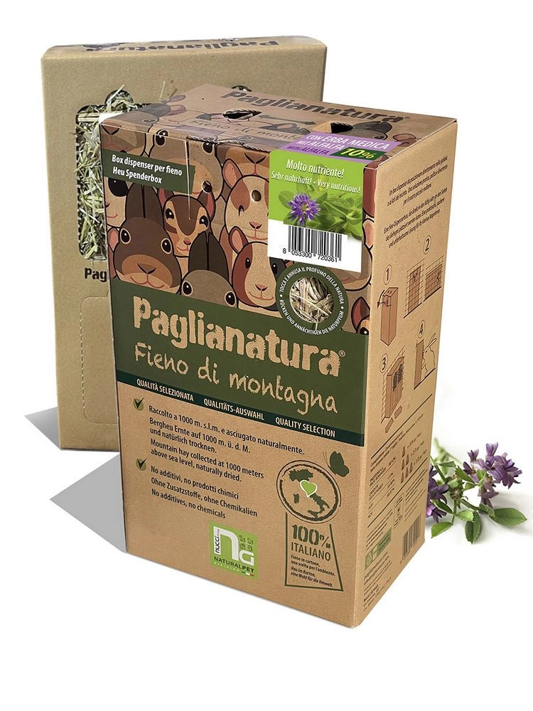 Paglianatura Dispenser Fieno Montagna 600gr con Alfalfa Â§ Porta Fieno per Piccoli Animali Â§ Facile da Usare e Pulire