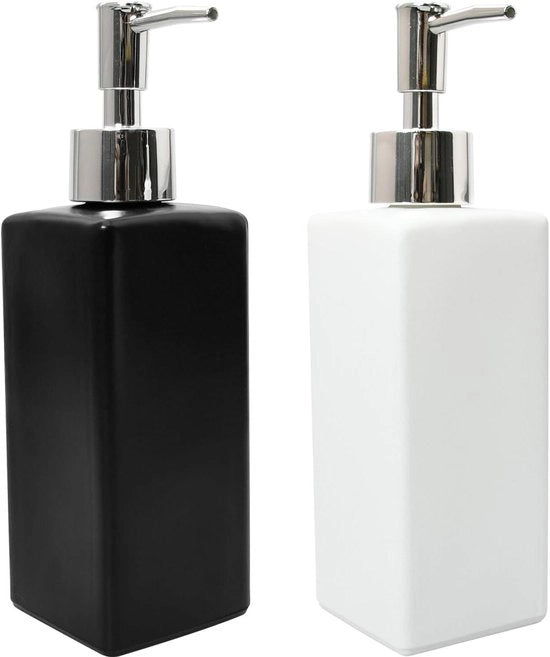 Dispensatore di sapone in vetro a design quadrato 350 ml - Set da 2