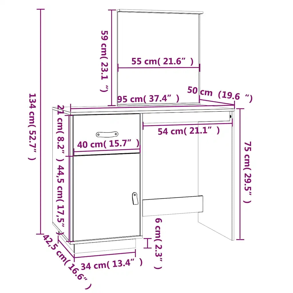 Toeletta Marrone Ambrato 95x50x134 cm in Legno Massello di Pino 820090