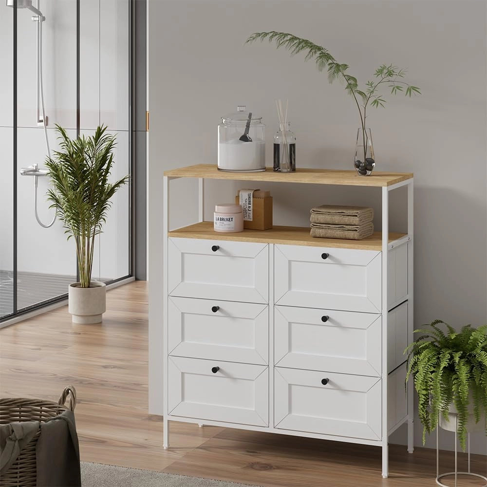 Cassettiera Belaro, Bianco, 80 x 95 cm 6 cassetti, adatto per riporre utensili da cucina e stoviglie