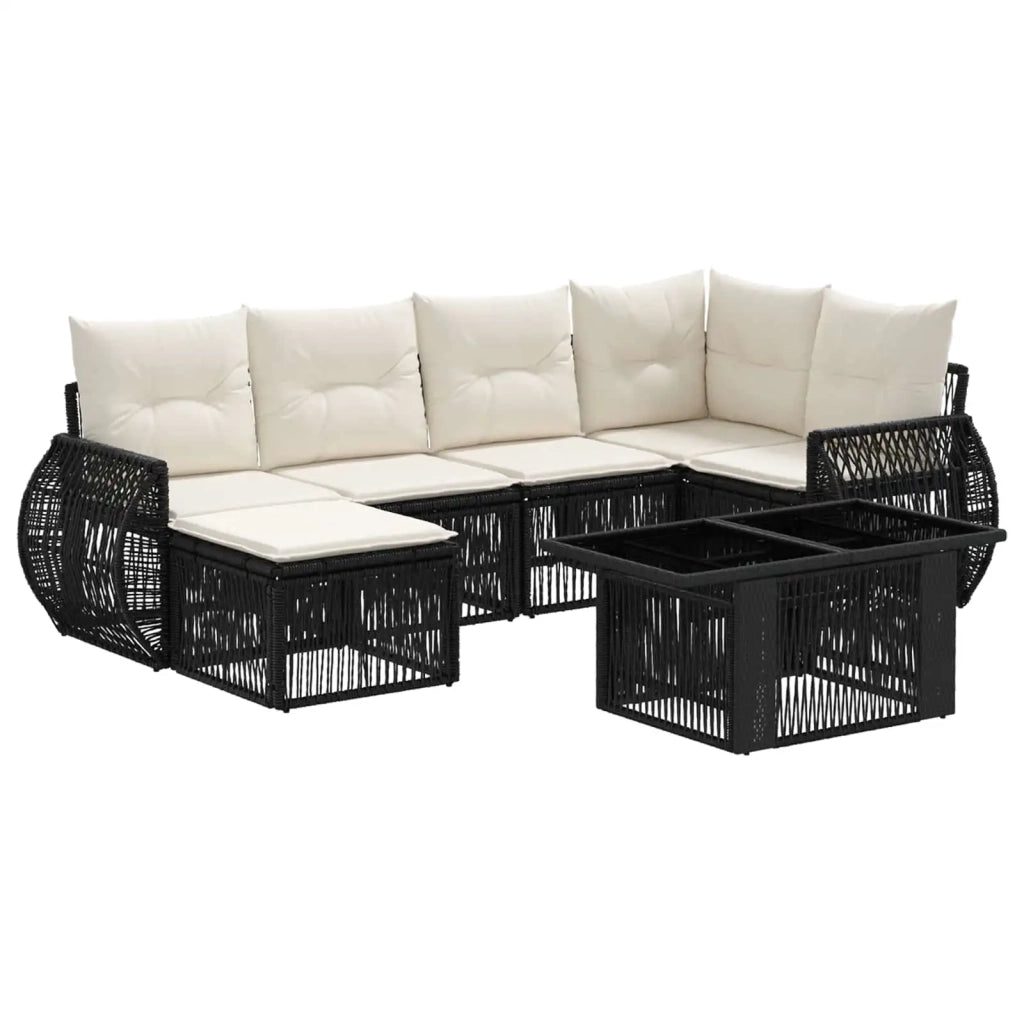 Set Divano da Giardino 7 pz Nero e Bianco Crema polyrattan 3436975