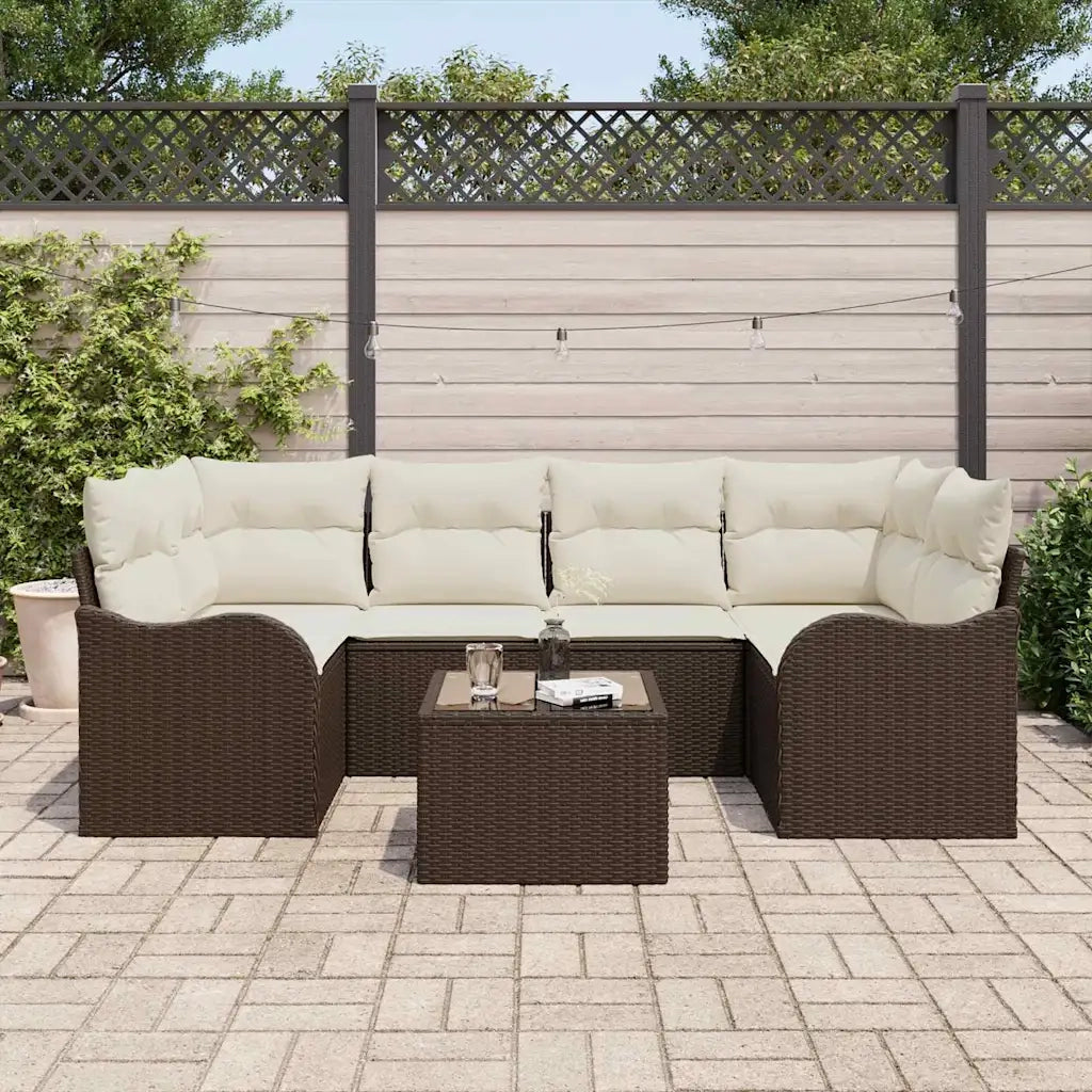Set Divano da Giardino con cuscino 7 pcs Marrone e Crema 3354267