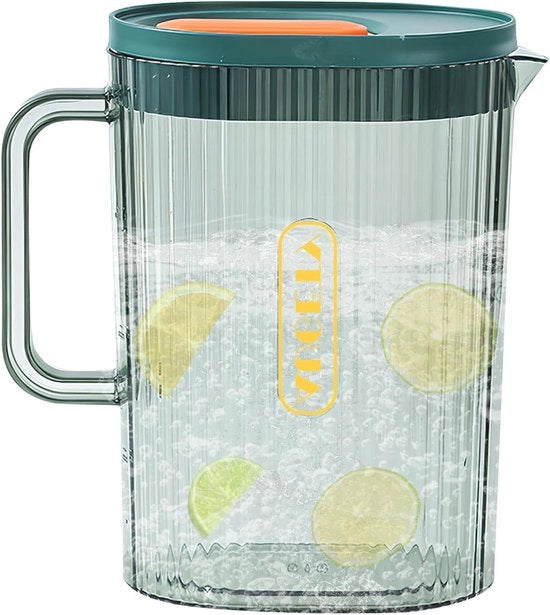 Kruik per acqua 2000 ml con coperchio e manico per uso domestico - BPA libero - Kruik trasparente in plastica per limonata - Ideale per bibite fredde, latte e altro - Verde - Sostenibile e pratico