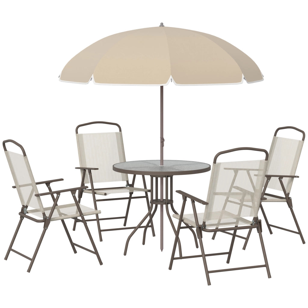 Set da giardino 6 pezzi ¨C zephmum ¨C tavolo rotondo + 4 sedie pieghevoli + ombrellone beige