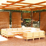 Set Salotto da Giardino 13pz con Cuscini Crema in Legno di Pino 3097283