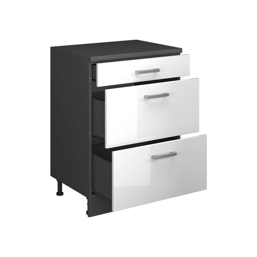 Mobile per mansarda Rion Bianco lucido/Antracite 60 x 83.8 cm senza inclinazione con 3 cassetti Vicco