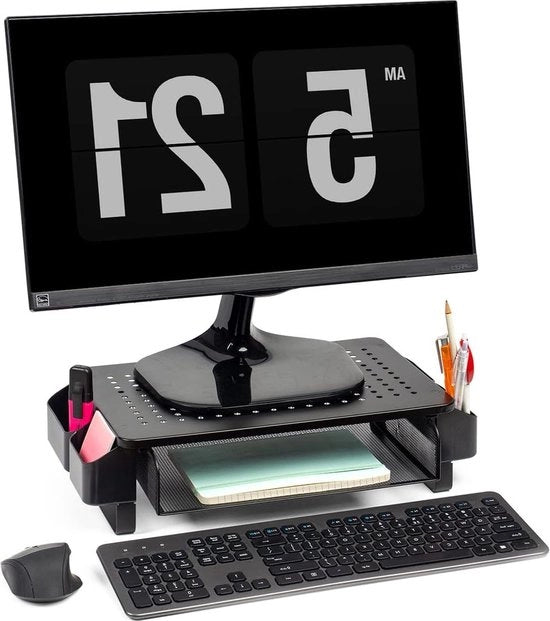 Organizzatore per Monitor - Bureau con Porta Cavi e Ripiano - Standard per Schermo PC - 11 cm di Altezza - Inclusi Cavi a Fascia - Metallo - Capacità di Carico 20 kg