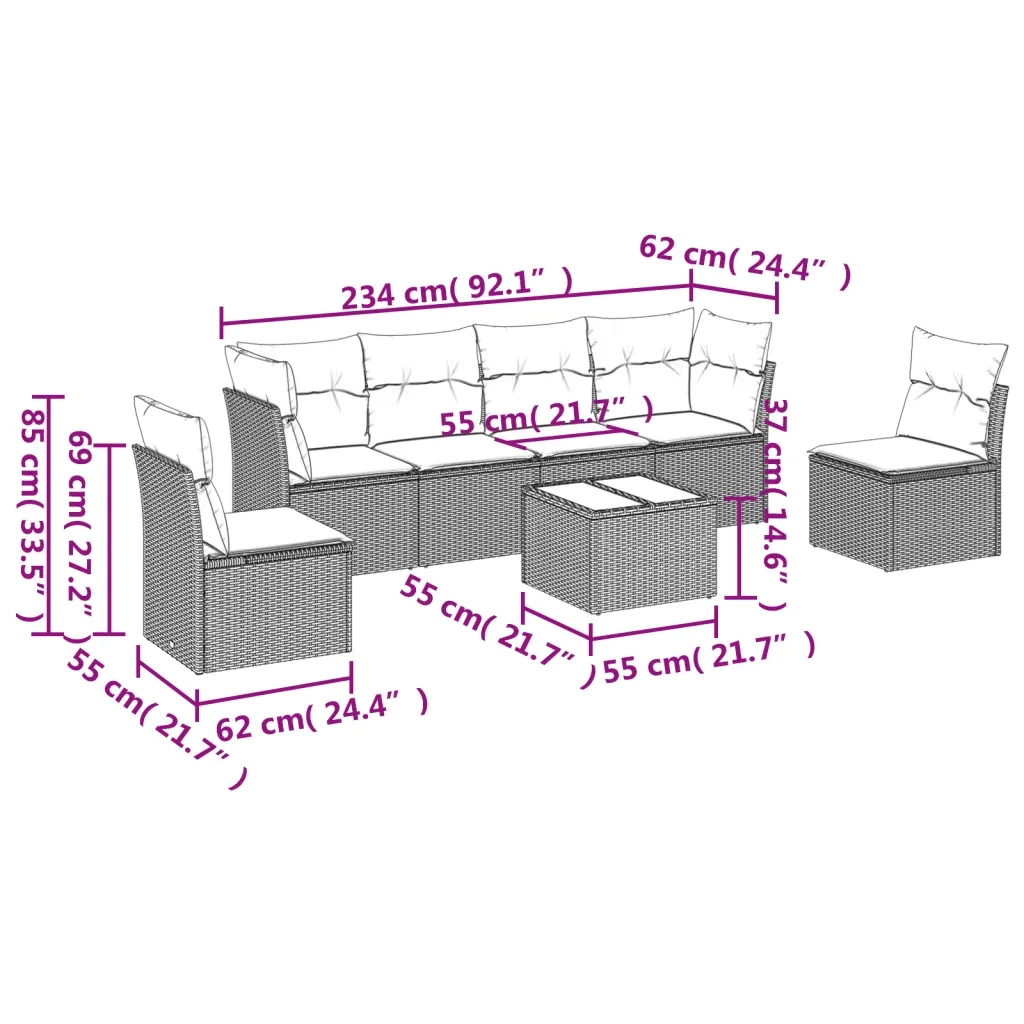 Set Divani da Giardino 7 pz | Set Salotto da Giardino con Cuscini Grigio in Polyrattan