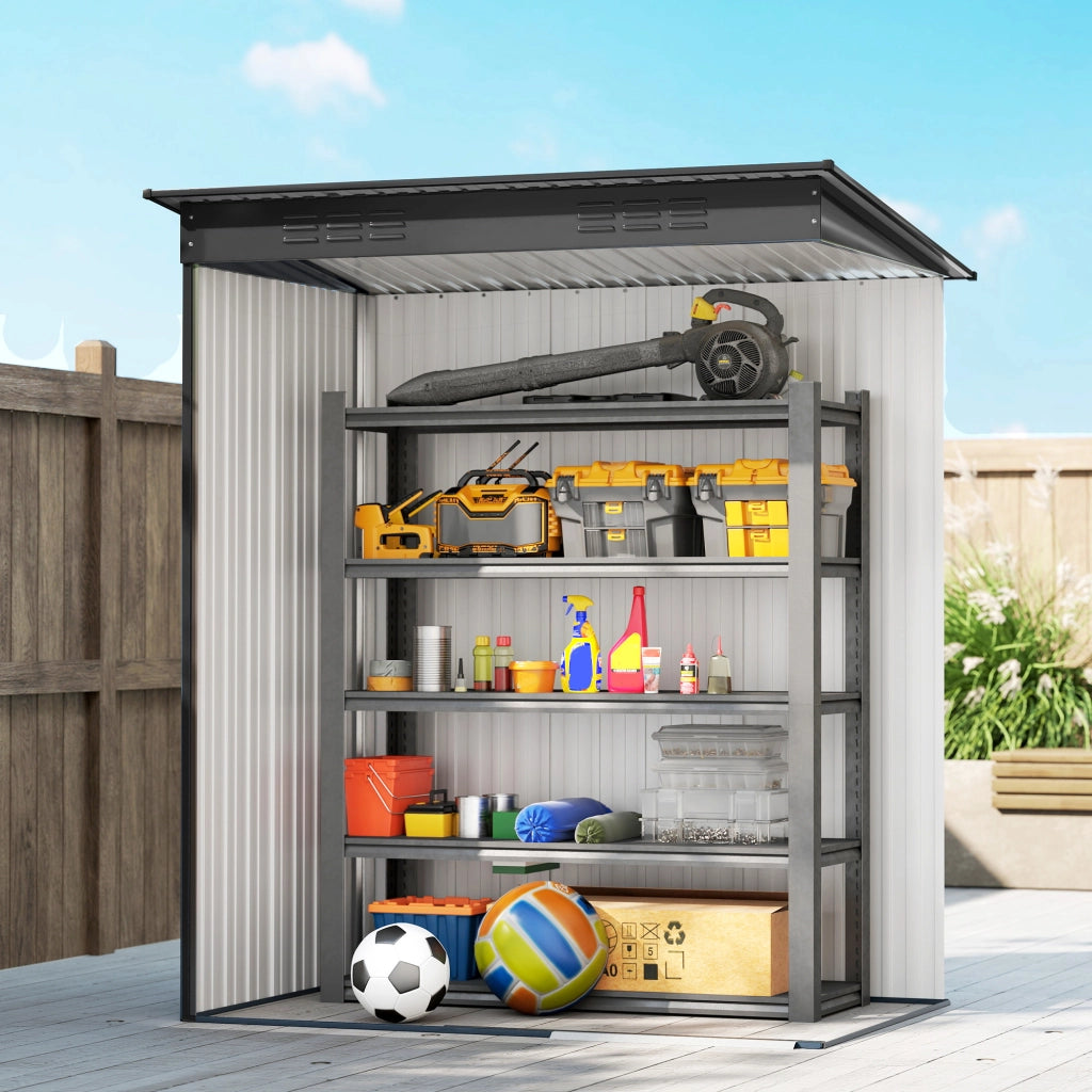 Casetta da Giardino 159x106x181 cm con Prese d'Aria e Porta Scorrevole in Metallo Grigio Scuro