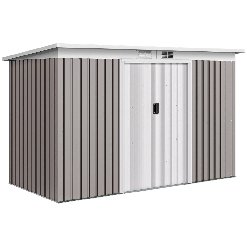 Ripostiglio da Giardino 280x130x172 cm con 2 Prese d'Aria e 2 Porte Scorrevoli in Acciaio Grigio Chiaro