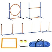 Kit di Agilità per Cane da 4 Pezzi con Slalom, Anello di Salto, Ostacoli, Kit di Addestramento, Sacco di Trasporto, Arancione