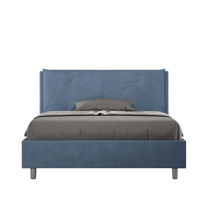 Letto imbottito Letto Matrimoniale alla Francese 140x210 cm Large - Con rete,Microfibra,Blu