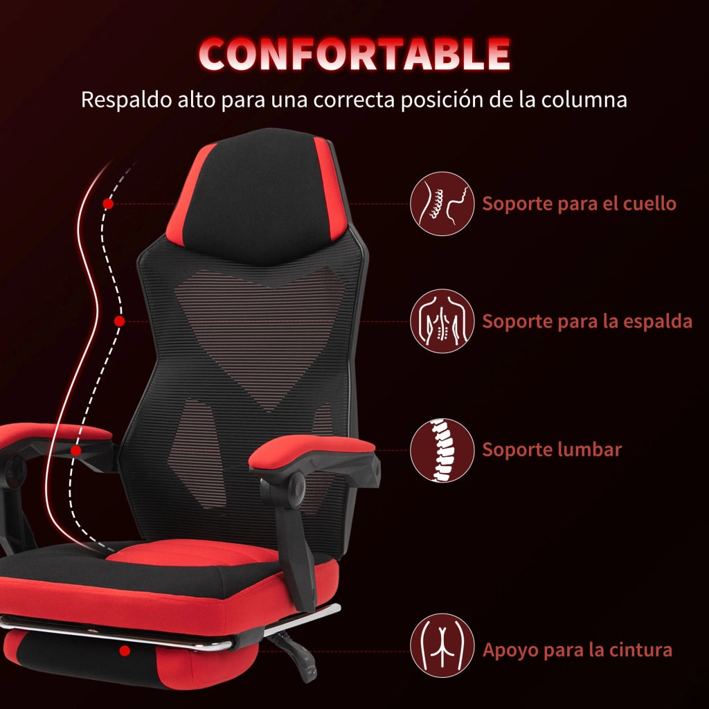 Sedia da ufficio con schienale regolabile e poggiapiedi ¨C zephmum ¨C rosso e nero 58x63x112-122 cm
