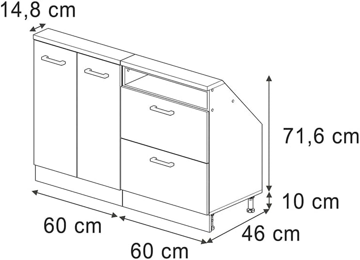 Mobile cucina sottotetto R-Line, Grigio prezioso/bianco, 120 cm Set di 2