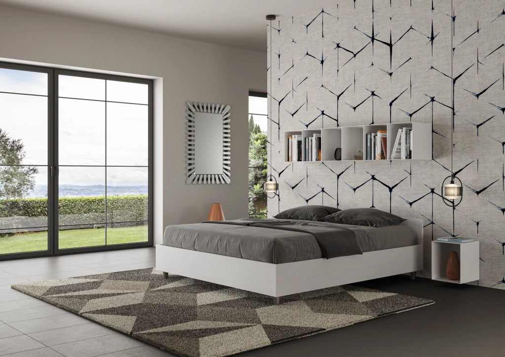 Letto Matrimoniale 160x200 cm con Rete e Contenitore Nuamo Bianco Frassino