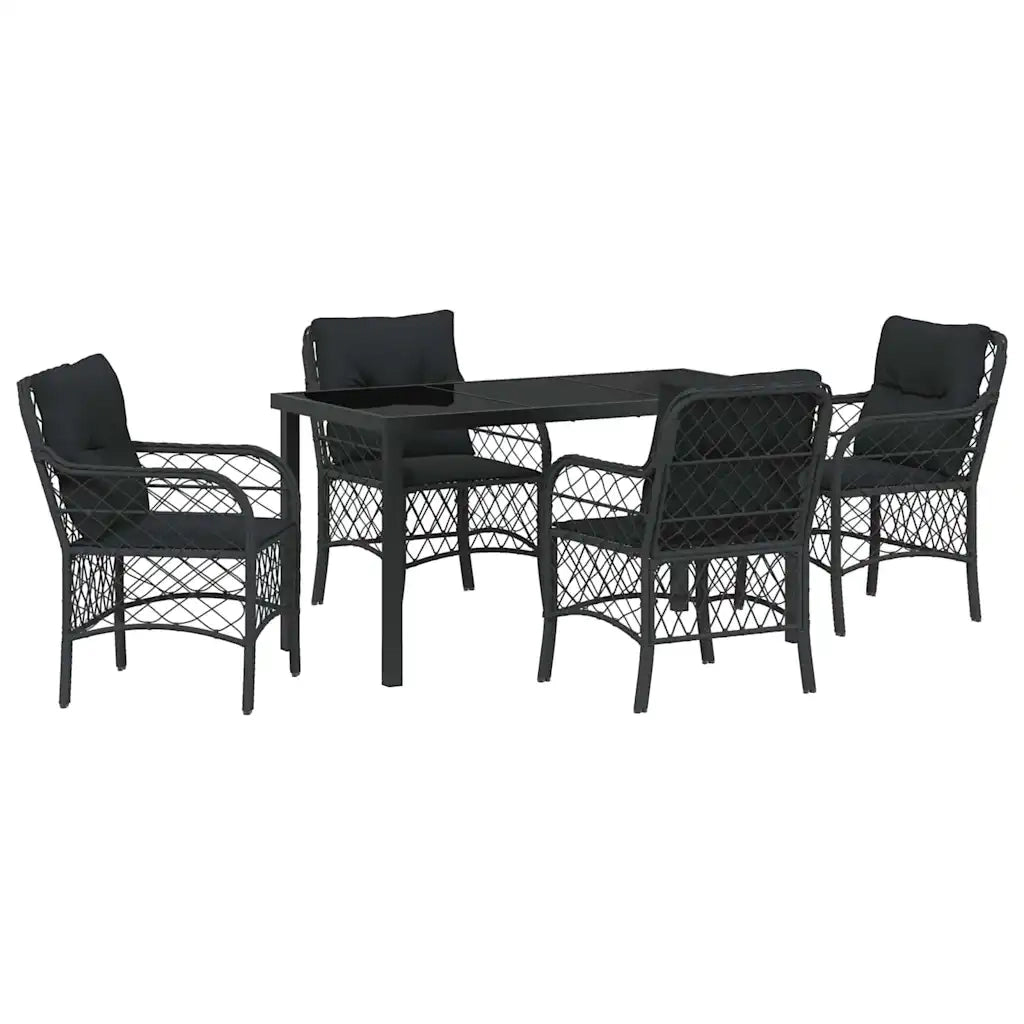 Set da Pranzo per Giardino con cuscino 5 pcs Nero polyrattan 3380206