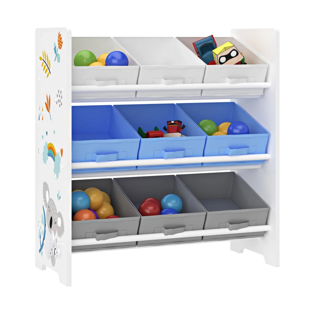 Scaffale portaoggetti per bambini con 9 contenitori pieghevoli bianco/grigio/blu 03_0006979
