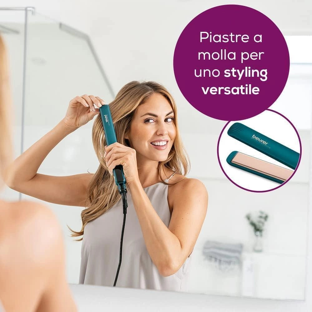 Beurer 59400 HS50 Ocean Piastra per capelli ceramica cheratina 11 livelli 120-220°C display LED spegnimento automatico colore Blu Petrolio