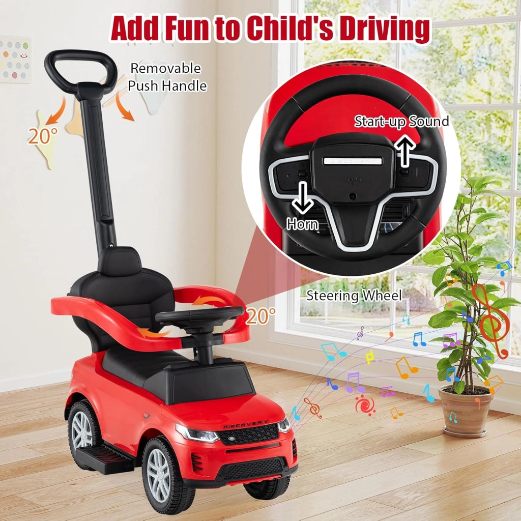 Macchina Cavalcabile per Bambini 1-3 Anni, Cavalcabile Bambino 3 in 1, Pignée Amovibile, Guida Realistica con Volante, Clacson, Musica, Carico 25 kg, Ruote Antiscivolo, Regali Bambini (Rosso)