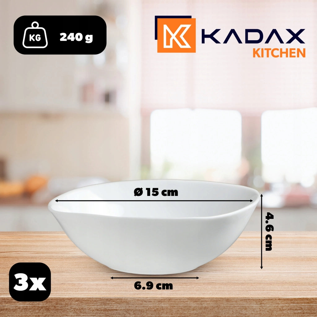 Set di 3 ciotole in vetro KADAX da 16 cm per insalata, zuppe e snack, colore bianco.