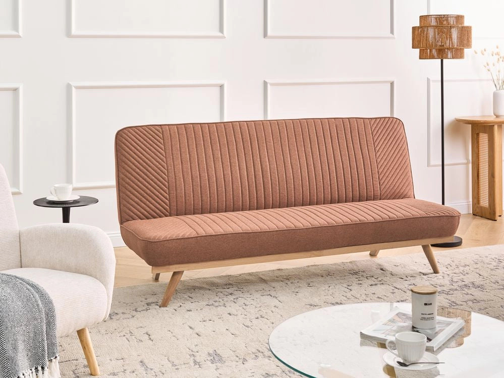 Divano letto Marrone Dorato Rivestimento in tessuto Gambe in metallo 2 posti Seduta con schienale imbottito Design moderno Senza braccioli