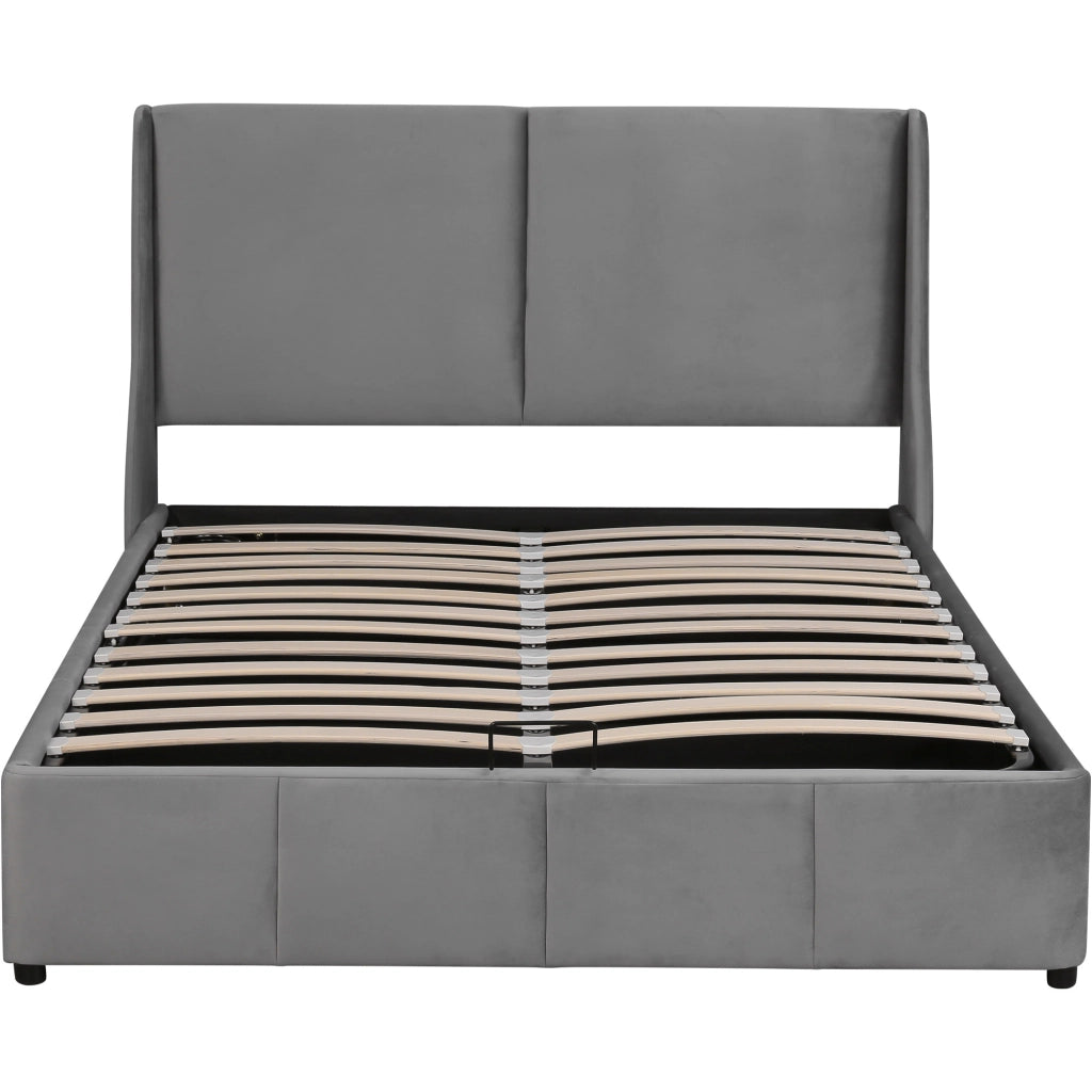 Letti contenitori 140x190 cm; testiera a orecchie; velluto grigio (Senza materasso)