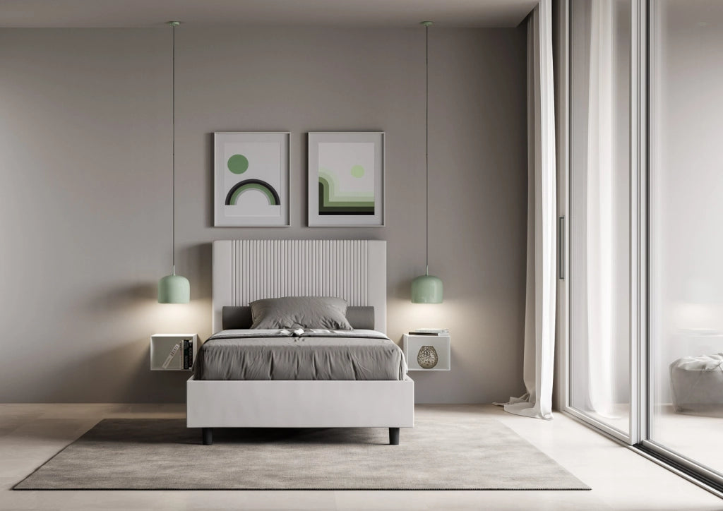 BS COM Letto una piazza e mezza con rete imbottito 130x190 similpelle bianco