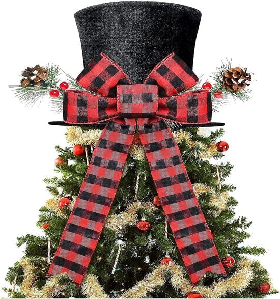 Topper di Albero di Natale con Felpa a Strisce e Caramelle - Decorazioni di Albero di Natale - Decorazioni di Casa per Natale - Tema di Neve - Opzione Nera