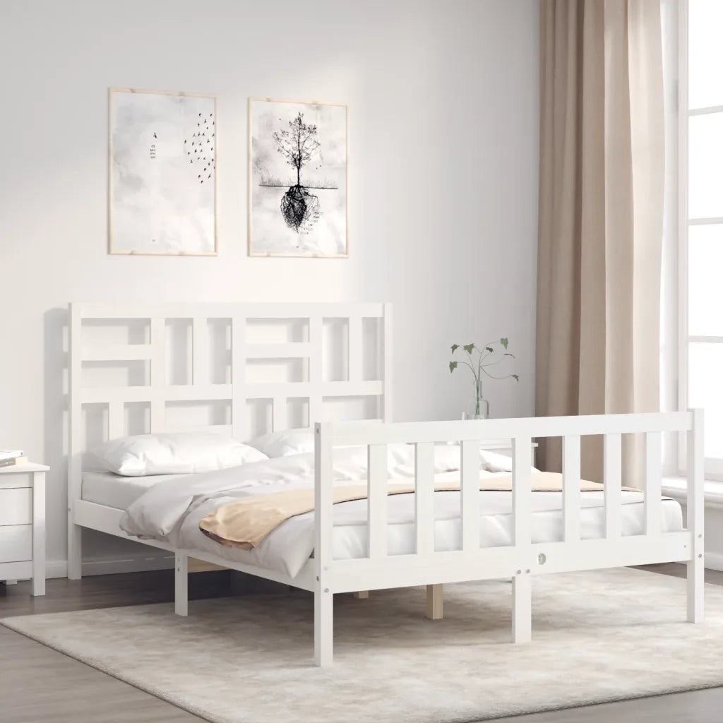Letto senza Materasso-Struttura Letto Bianco 140x190 cm Legno Massello di Pino 173008