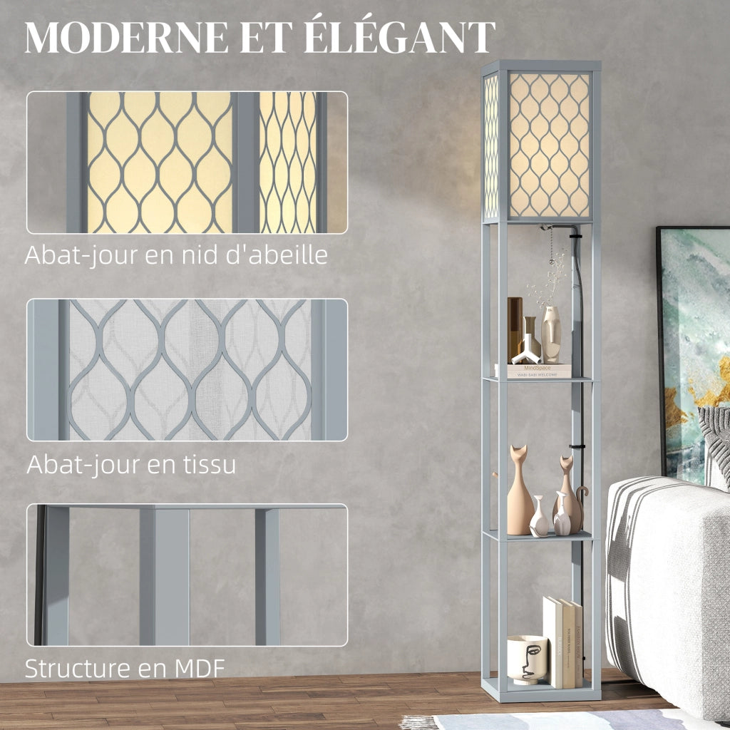 Lampadaire con scaffali 3 livelli ¨C zephmum ¨C grigio e bianco 26x26x160 cm