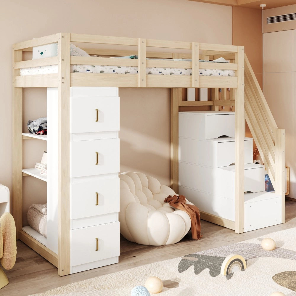 Letto a Soppalco con Cassetti e Scaffale ¨C MINIMAL ¨C Massello 90x200