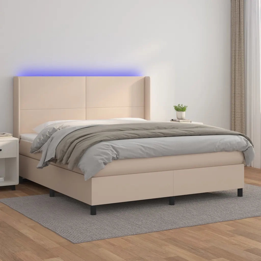 Giroletto Molle Materasso e LED Cappuccino 180x200cm Similpelle 3139282