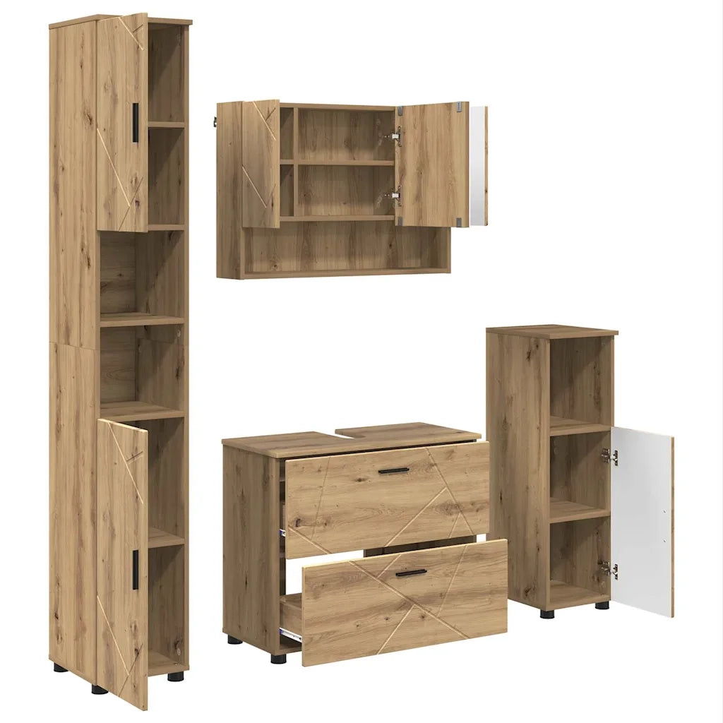 Set di mobili per il bagno con porta 4 pcs Rovere artigianale 3393052