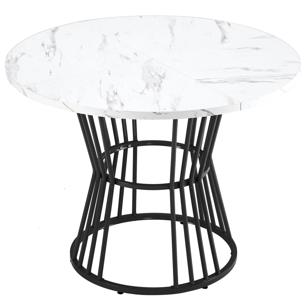 Tavolo da pranzo con piano in MDF effetto marmo, base in metallo, per cucina e soggiorno, nero, diametro 100 cm