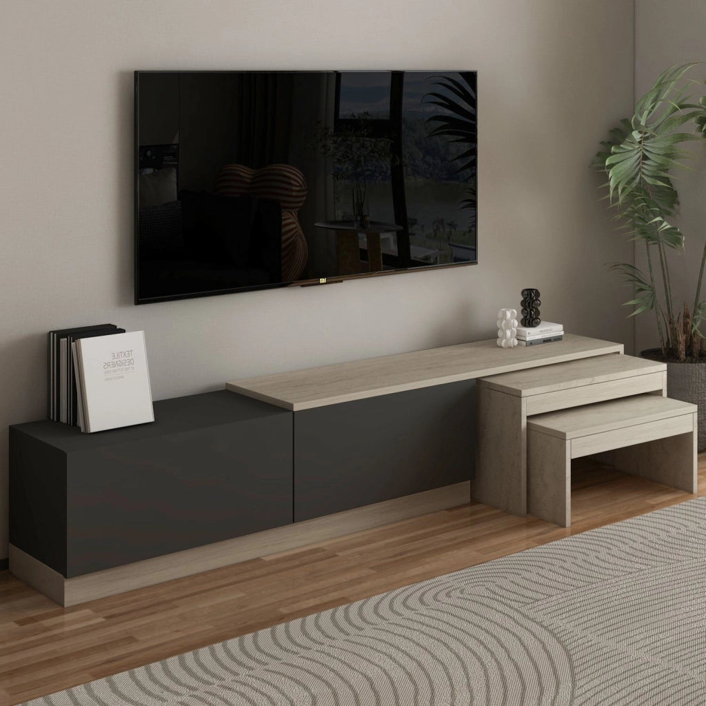 Porta TV in legno "Nest" - 180 x 30 x 36 cm - Grigio antracite