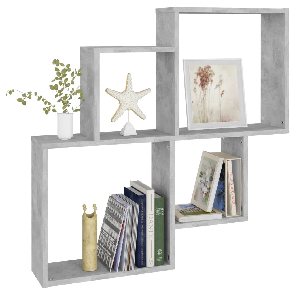 Mensola Muro | Mensola a parete Cubo Grigio Cemento 80x15x78,5cm Legno Multistrato