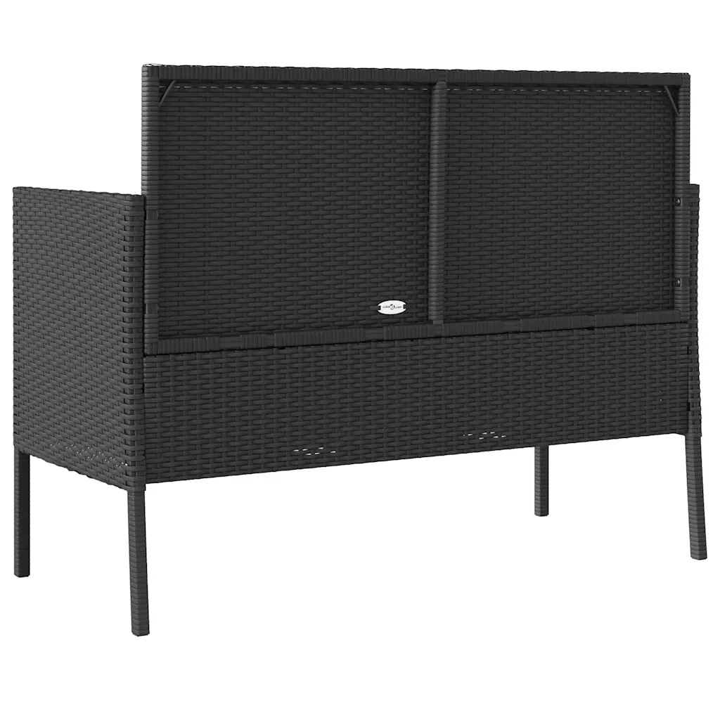 Panca da Giardino con Cuscini-Sgabello-Panca da esterno Nera in Polyrattan 738325