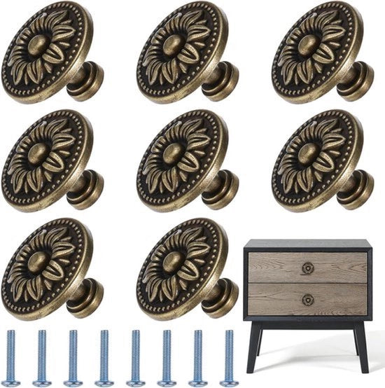 Maniglia a forma di fiori metallica per cassetti con maniglie in bronzo antico - vintage - bronzo tintato - 8 pezzi.