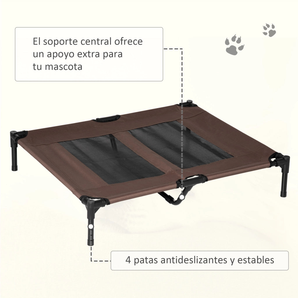 Letto per Cani con Zona in Rete e Tessuto Oxford per Interno Esterno ¨C Zephmum ¨C 92x76x18 cm Marrone