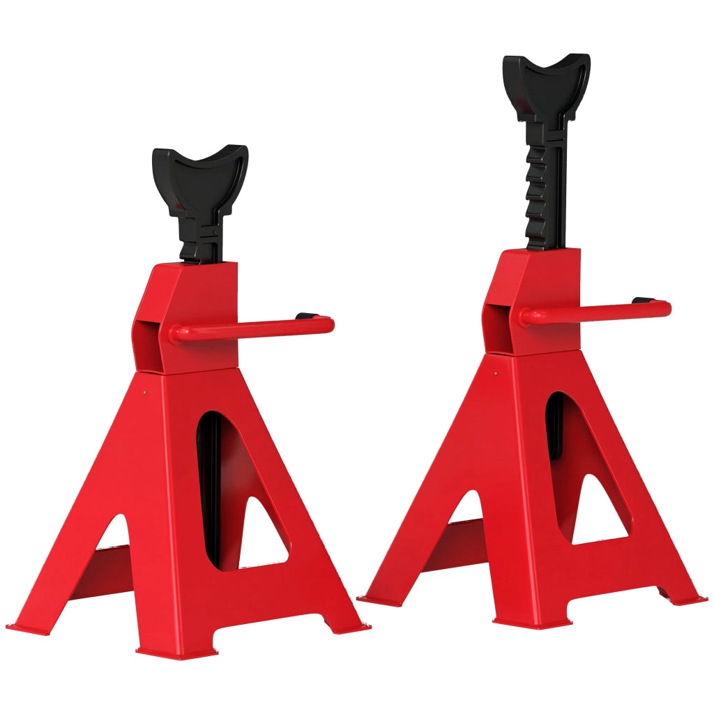 Set 2 Cavalletti Auto 3 Tonnellate di Capacità Altezza 29-42,5 cm Acciaio al Carbonio e Ghisa Rosso
