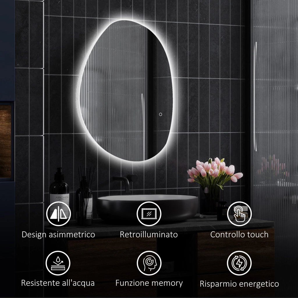 Specchio da Bagno 80x5x60 cm Illuminato a LED 3 Tonalità in Vetro Temperato Argento