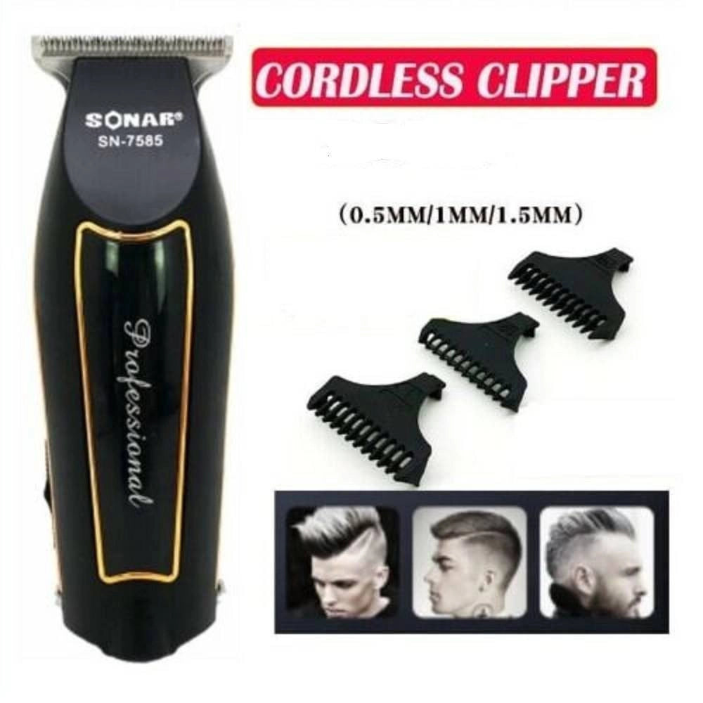 Trade Shop - Rasoio Elettrico Regola Barba Taglia Capelli Batteria Ricaricabile 3 Pettini 7585 -