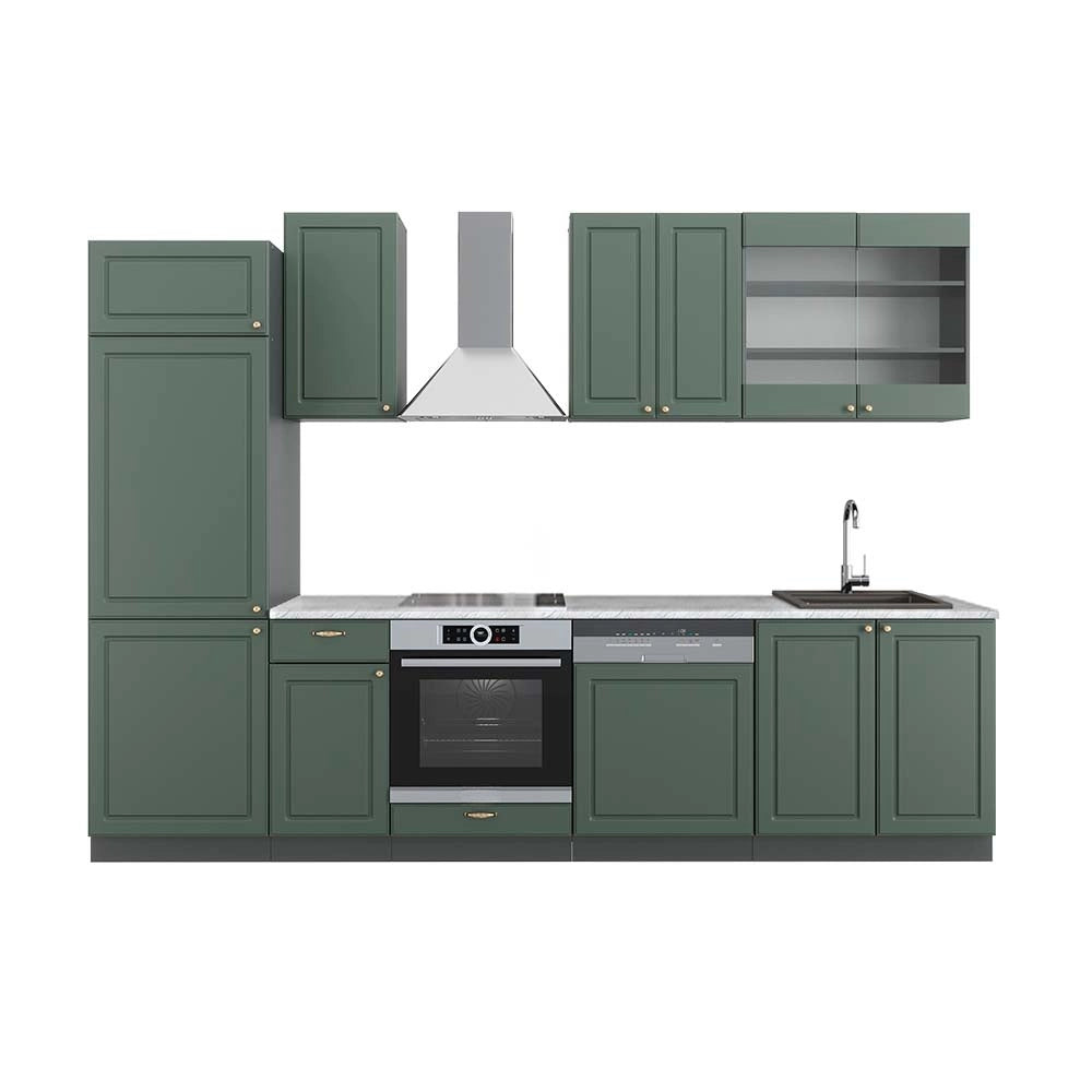 Cucina componibile Fame-Line Verde-oro rustico/Antracite 300 cm, PL Marmo Vicco